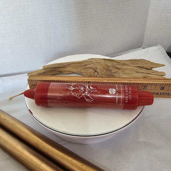 3-GOLD Wax 10" TALL Candles PLUS 1-6" Chunky American Greetings RED Christmas - Picture 12 of 16